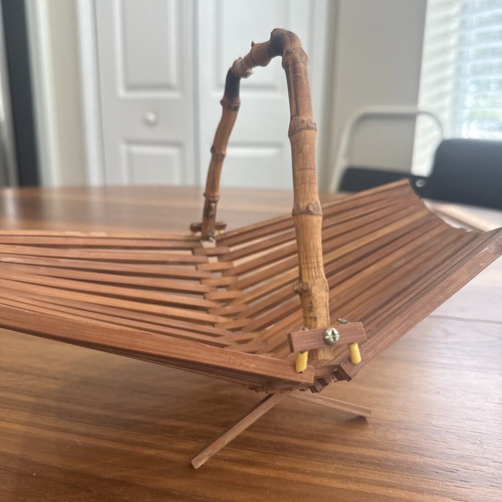 MCM Vintage Wooden Bamboo Foldable/Collapsible Chopstick Fruit Holder Basket
